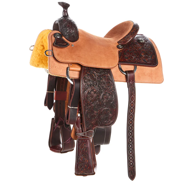 Martin Saddlery 14in 5/8 Breed Med Brown Wyoming Flower Hard Seat