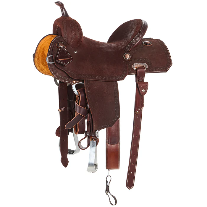 Burns Saddlery 14 1/2in 30HD Tooled Border Roughout Notched Barrel Saddle