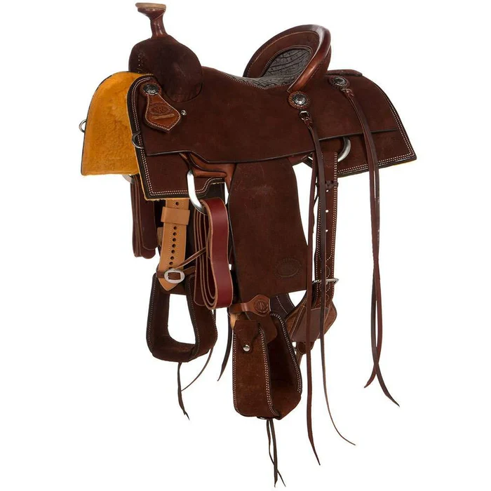 Nrs Competitors Chocolate Roughout Inlaid Grey Bullhide Seat Team Roping Saddle